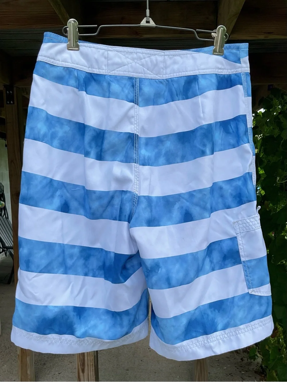 American Eagle Y2K Blue White Striped Swim Trunks Board Shorts Mesh Lined XS